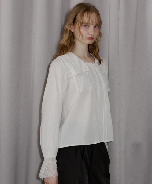 ブラウス シャツ vintage square lace collar blouse / 襟デザイン
