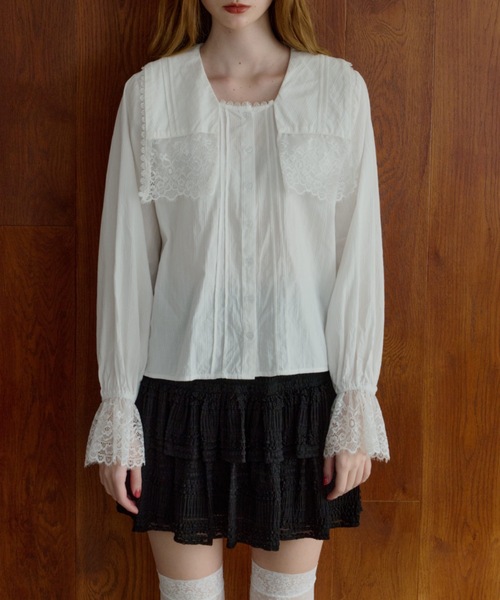 ブラウス シャツ vintage square lace collar blouse / 襟デザイン