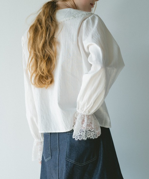 ブラウス シャツ vintage square lace collar blouse / 襟デザイン