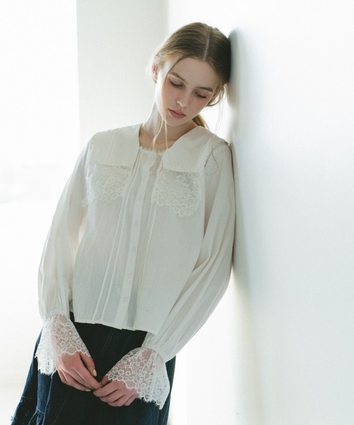 ブラウス シャツ vintage square lace collar blouse / 襟デザイン