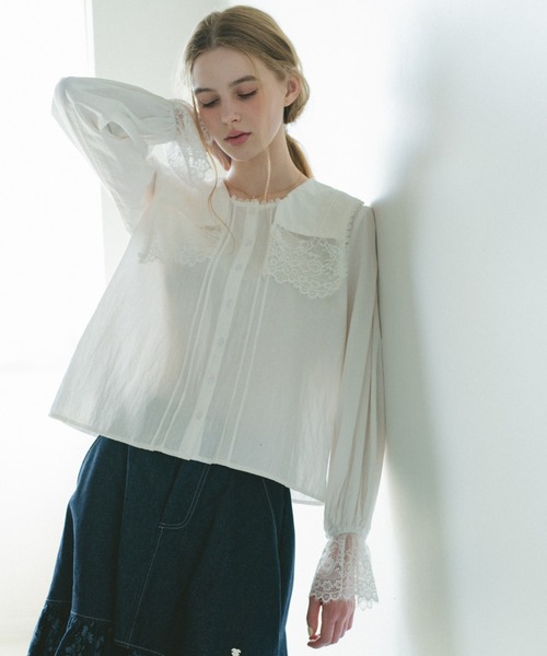 ブラウス シャツ vintage square lace collar blouse / 襟デザイン