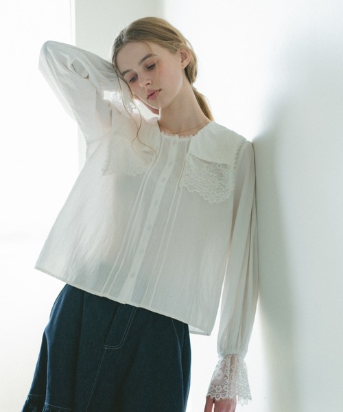 ブラウス シャツ vintage square lace collar blouse / 襟デザイン