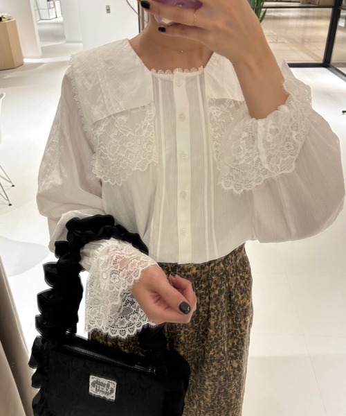 ブラウス シャツ vintage square lace collar blouse / 襟デザイン