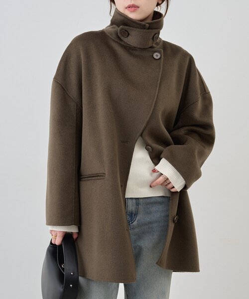 クルーレ ビッグカラーミディコート サイズ1 SUPER140' ブラウン crewre online shop / ビッグカラーミディコート