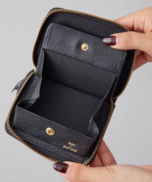 ear PAPILLONNERイアパピヨネ　レザー 二つ折りがま口財布 ブラック 使いやすい！WEB限定/本革》牛革がま口二つ折り財布 | ear PAPILLONNER