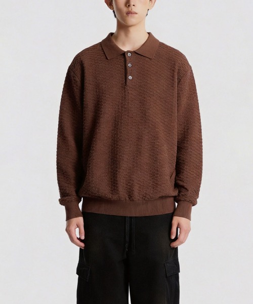 BOSS ケーブル編みポロシャツ ベージュ ポロシャツ ポロ ケーブル編みニットポロシャツ / クロップド