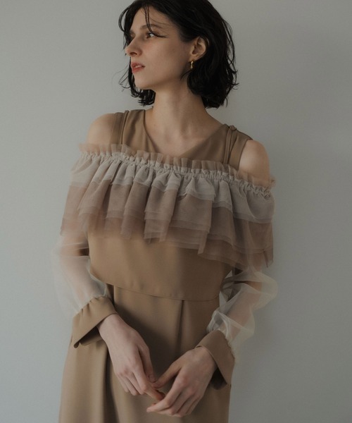 お呼ばれ 【新品】結婚式 二次会3way dress ruffles tulle スーツ・フォーマル・ドレス