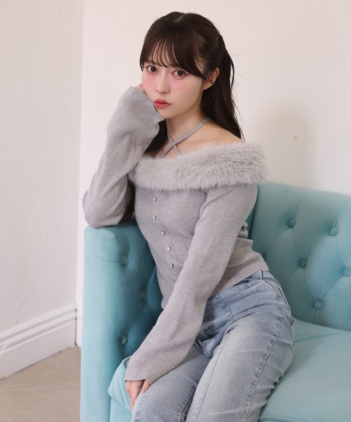 one after another NICE CLAUP ニット セーター オフショルフェイク