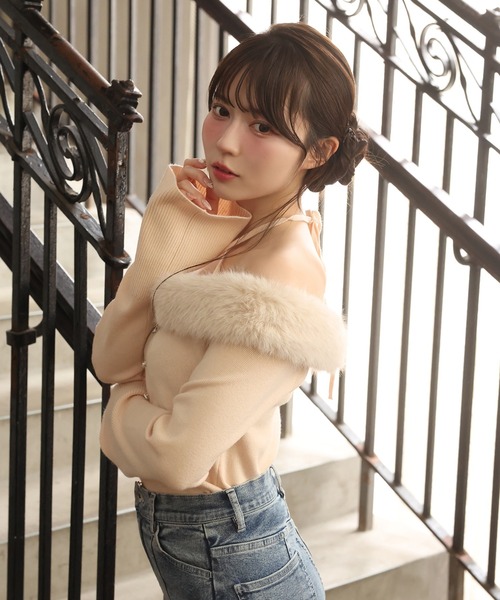 one after another NICE CLAUP ニット セーター オフショルフェイク