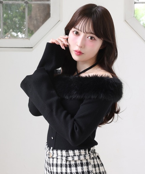 one after another NICE CLAUP ニット セーター オフショルフェイク