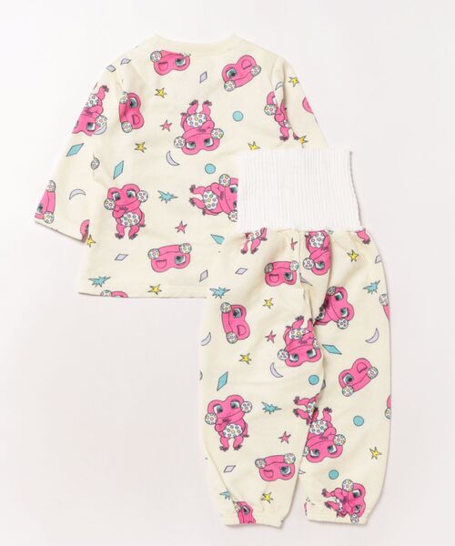 スリーパー けけちゃま 長袖パジャマ 裏綿ダイヤキルト 総柄丸首