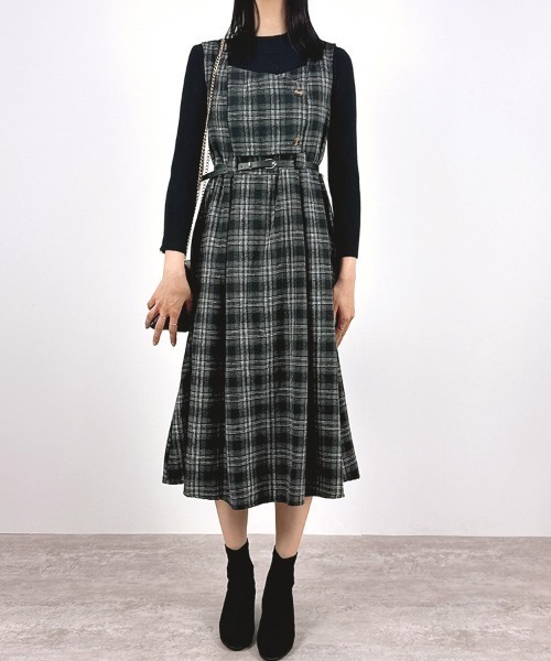 【新品♡ベルト付き】グレースコンチネンタル　チェック　コンビティアードワンピース CLOTHY ワンピース 「インナーと細ベルトがセットになった3点セット