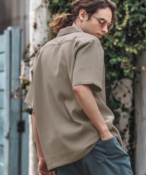 「CAMBIO」 半袖シャツ L グレイッシュベージュ メンズ_画像3