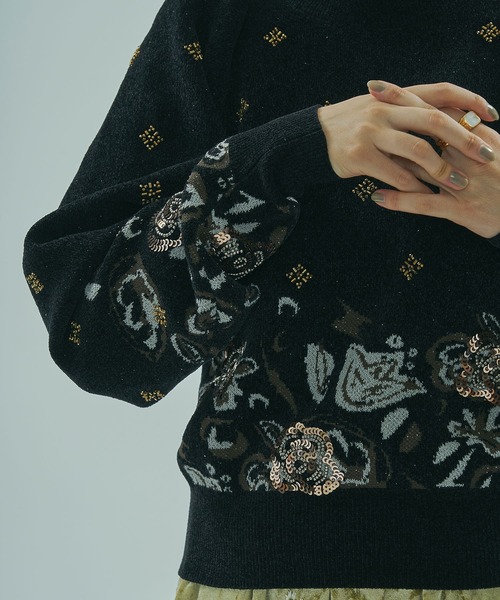 ローズバッド（ROSE BUD）/mici/BEADS and SEQUIN EMBROIDERY KNIT TOP ROSE BUD（ローズバッド） ニット セーター (mici)BEADS and SEQUIN