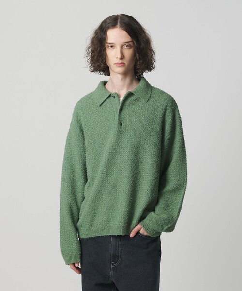 BATONER 緑色 ボタン付きポロネック ニットセーター monkey time BEAUTY＆YOUTH UNITED ARROWS セーター ニット コットン