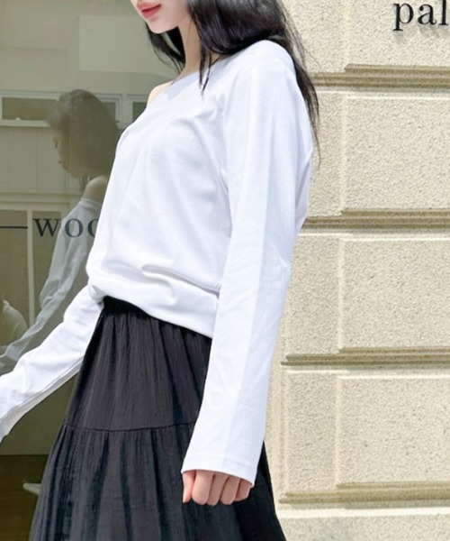 tシャツ 綺麗め抜け感作る大人オフショルカットソー レディース