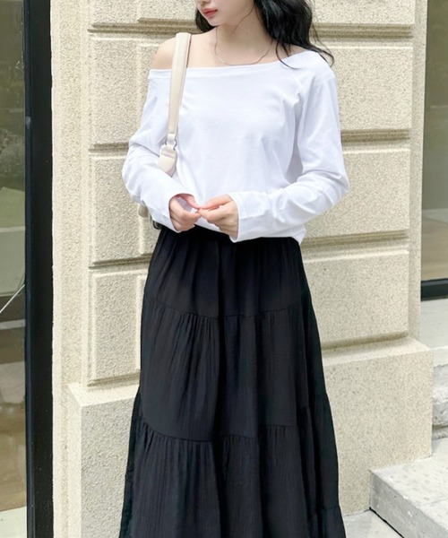 tシャツ 綺麗め抜け感作る大人オフショルカットソー レディース