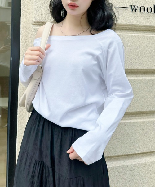 tシャツ 綺麗め抜け感作る大人オフショルカットソー レディース