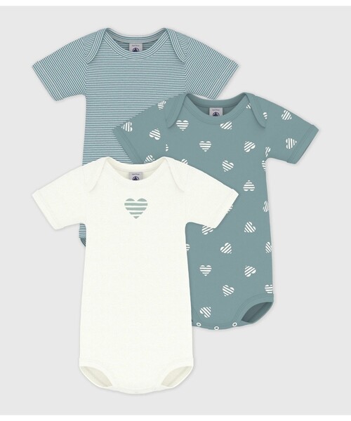 PETIT BATEAU（プチバトー） ベビー服 ロンパース 半袖ボディ3枚組 