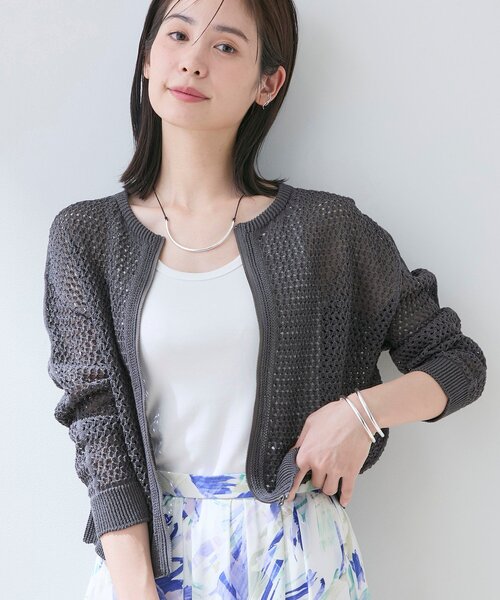 カーディガン 「洗える／コットン」メッシュジップニットカーディガン レディースの画像
