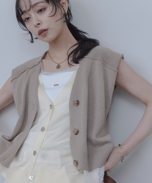 Eimee Law（エイミーロウ） ベスト ジレ レーストリムレイヤードニット