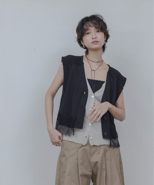 Eimee Law（エイミーロウ） ベスト ジレ レーストリムレイヤードニット