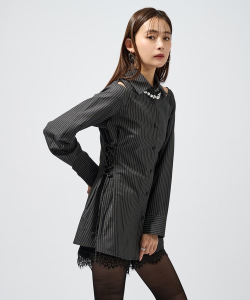 Ellno de Mavie（エルノデメヴィ） ブラウス シャツ ストライプレース