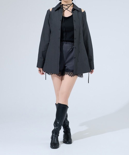 Ellno de Mavie（エルノデメヴィ） ブラウス シャツ ストライプレース
