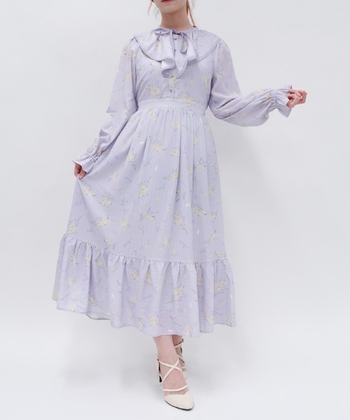 axes femme（アクシーズ ファム） ワンピース ミモザ×ラベンダー柄OP