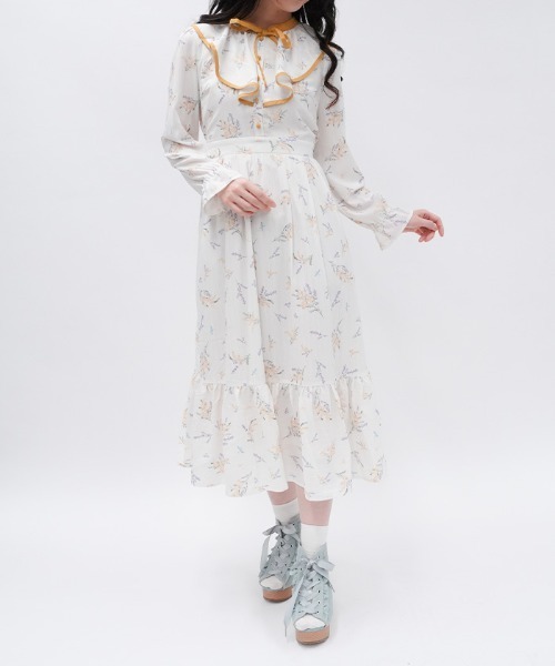axes femme（アクシーズ ファム） ワンピース ミモザ×ラベンダー柄OP