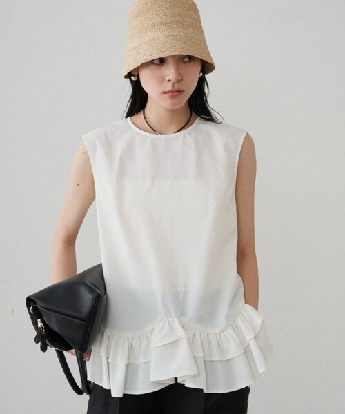 loungedress ラウンジドレス　袖フリル　ブラウス　ホワイト　白　半袖 Loungedress（ラウンジドレス） ブラウス シャツ フリルオフショル