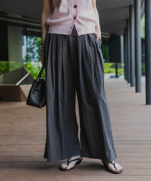 uvカット ワイドパンツ パンツ 「UR TECH」ギャザーワイドパンツ レディースの画像