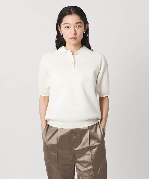 ユナイテッドアローズ　2.2万円　モールショートスリーブニット　ミルキーワイト UNITED ARROWS - ユナイテッドアローズ 2.2万円 モールショート