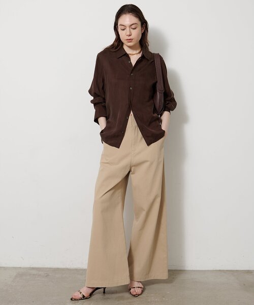 ワイドパンツ チノパン ワンウォッシュチノパンツ レディースの画像