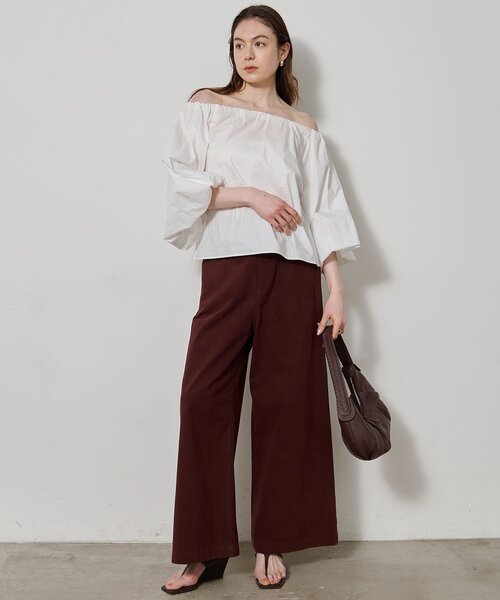 ワイドパンツ チノパン ワンウォッシュチノパンツ レディースの画像
