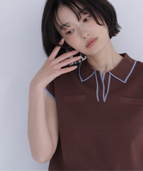 ニット セーター バイカラーラインスキッパーニット レディースの画像