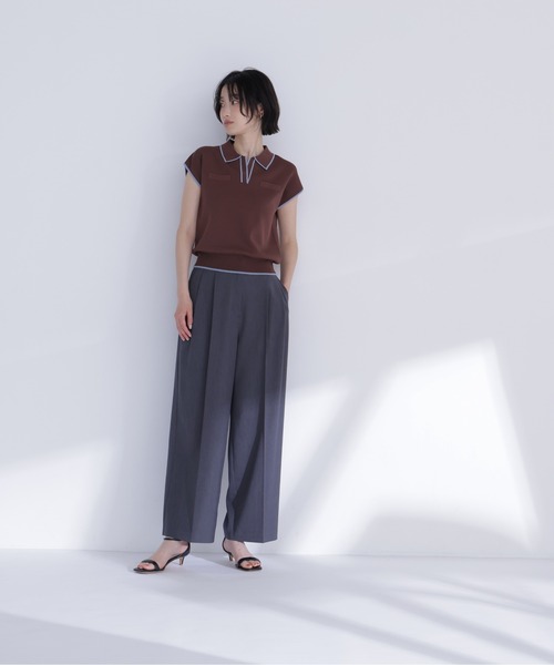 ニット セーター バイカラーラインスキッパーニット レディースの画像