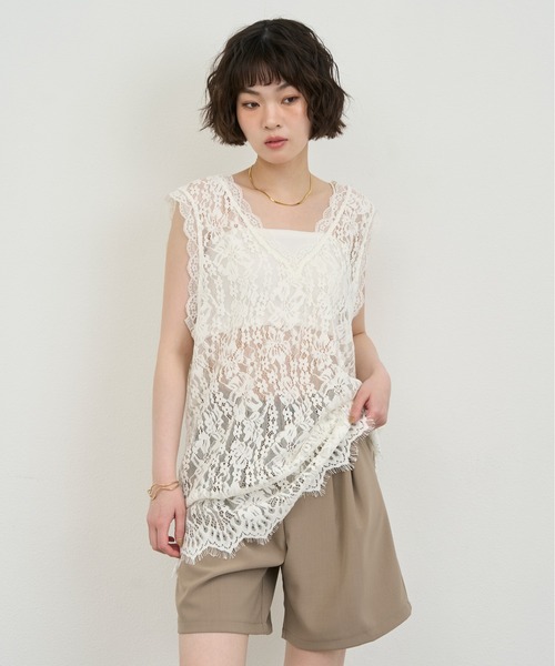 NUJOH ベスト ジレ Lace Sleeveless Tunic Top / レースノースリーブ