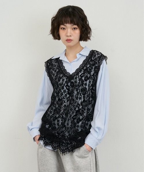 NUJOH ベスト ジレ Lace Sleeveless Tunic Top / レースノースリーブ