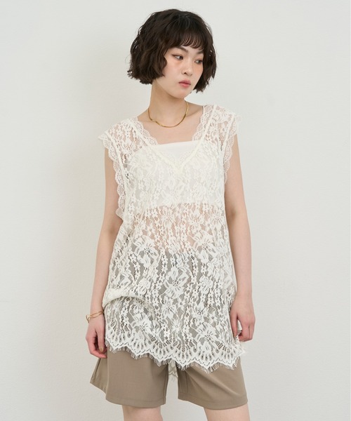 リバーレースノースリーブチュニック NUJOH ベスト ジレ Lace Sleeveless Tunic Top / レースノースリーブ