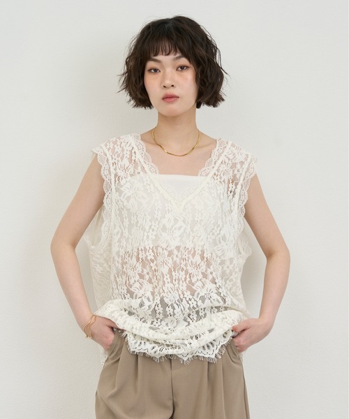 NOANOA ノースリーブチュニック NUJOH ベスト ジレ Lace Sleeveless Tunic Top / レースノースリーブ