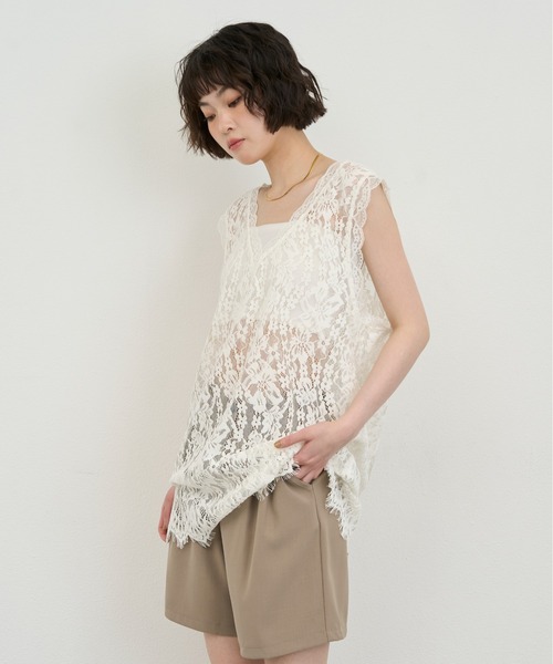 NUJOH ベスト ジレ Lace Sleeveless Tunic Top / レースノースリーブ