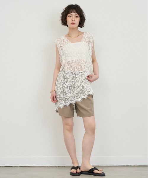 NUJOH ベスト ジレ Lace Sleeveless Tunic Top / レースノースリーブ