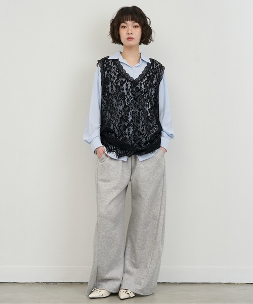 NUJOH ベスト ジレ Lace Sleeveless Tunic Top / レースノースリーブ
