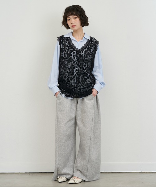 NUJOH ベスト ジレ Lace Sleeveless Tunic Top / レースノースリーブ