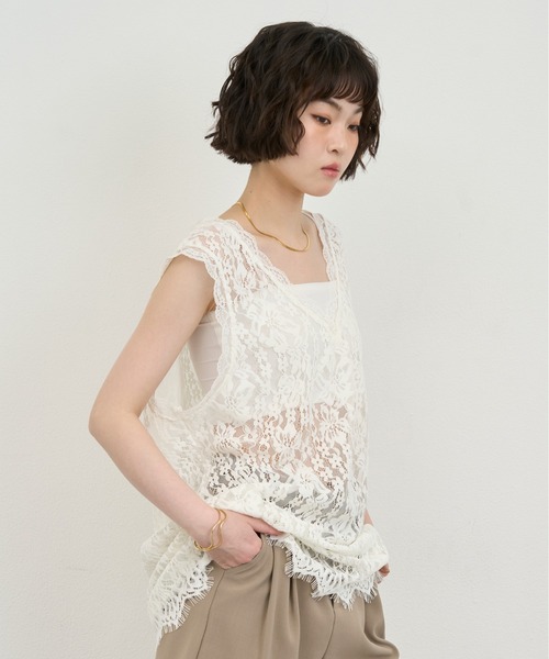NUJOH ベスト ジレ Lace Sleeveless Tunic Top / レースノースリーブ