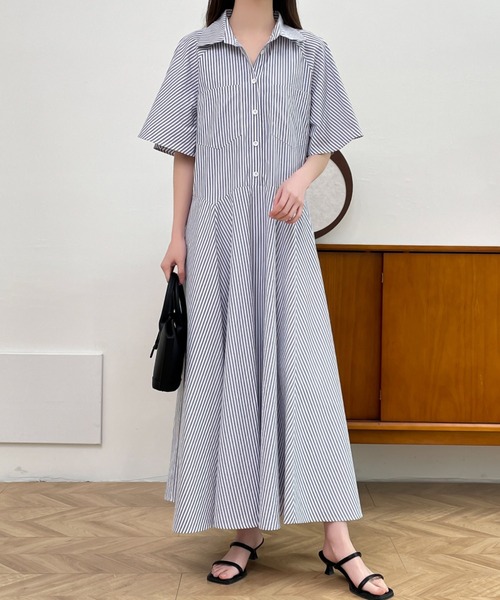 「ABITOKYO」 シャツワンピース L ブルー レディース_画像6