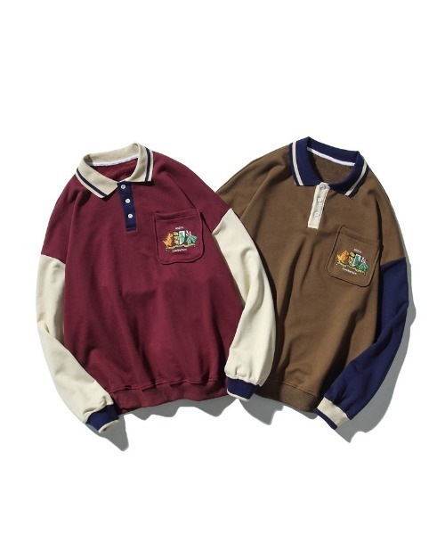 ポロシャツ 「HOOK」胸ポケット刺繍入りボーダー柄リブポロシャツ