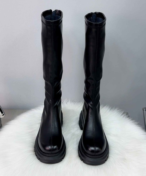 ほぼ新品■SOLOVAIR■ロングブーツ✨20ホール サイドジップ イングランド HALEY PESCA ブーツ HALEY PESCA/厚底PUレザー バックジップロング