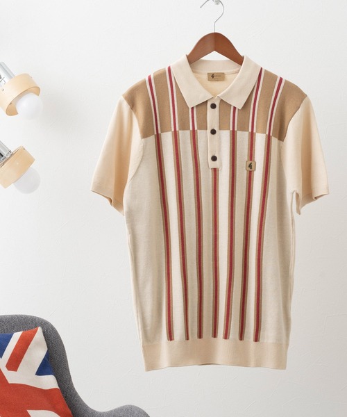 Gabicci（ガビッチ） ポロシャツ 切替ストライプニットポロシャツ